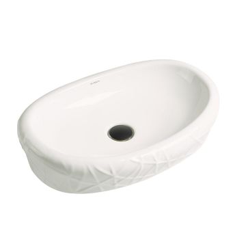Lavoar de baie Meta, pe blat, oval, din ceramica sanitara, 60 cm, alb lucios cu model decorativ, Elysium Lavoar de baie Meta, pe blat, oval, din ceramica sanitara, 60 cm, alb lucios cu model decorativ, Elysium
