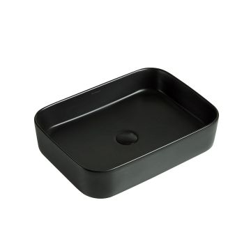 Lavoar de baie Mondego, pe blat, dreptunghiular, din ceramica sanitara, 50.5 cm, negru mat, Elysium