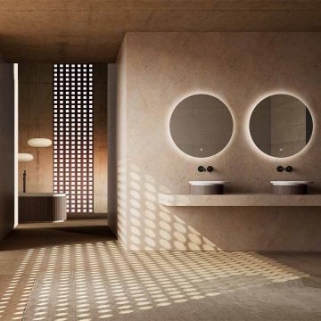 Lavoar de baie, pe blat, 38x46 cm, oval, din compozit, alb mat cu exterior lemn natur, MonBlari