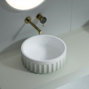 Lavoar de baie pe blat, 40 cm, rotund, din compozit, alb, finisaj mat, MonBlari