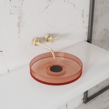 Lavoar de baie, pe blat, 40 cm, rotund, din rasina, maro transparent, MonBlari