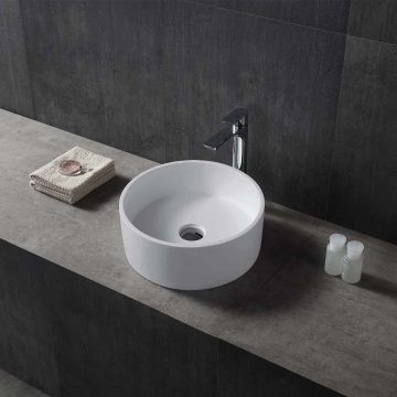 Lavoar de baie, pe blat, 400x400x150 mm, rotund, din compozit, alb mat, MonBlari