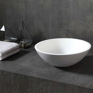 Lavoar de baie, pe blat, 400x400x150 mm, rotund, din compozit, alb mat, MonBlari