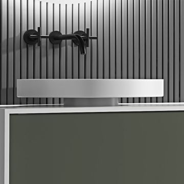 Lavoar de baie, pe blat, 400x400x75 mm, rotund, din compozit, alb mat, MonBlari