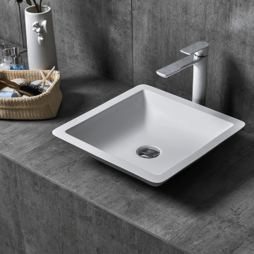 Lavoar de baie, pe blat, 42.5 cm, patrat, din compozit, alb, MonBlari