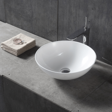 Lavoar de baie, pe blat, 42 cm, rotund, din compozit, alb, MonBlari