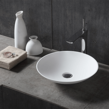 Lavoar de baie, pe blat, 42 cm, rotund, din compozit, alb, MonBlari