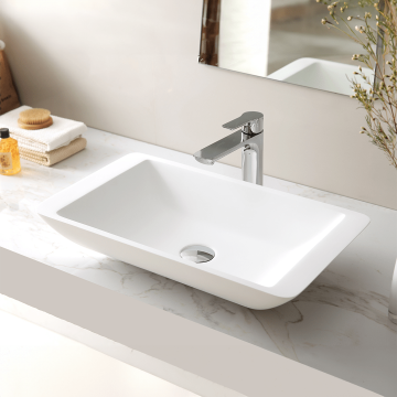 Lavoar de baie, pe blat, 45 cm, dreptunghiular, din compozit, alb, MonBlari