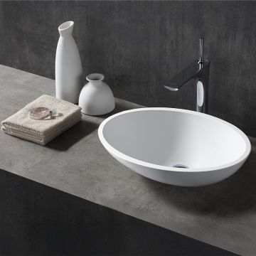 Lavoar de baie, pe blat, 500x350x150 mm, oval, din compozit, alb mat, MonBlari