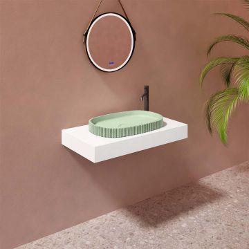Lavoar de baie pe blat, 55 cm, oval, din compozit, verde mat, finisaj riflat, MonBlari