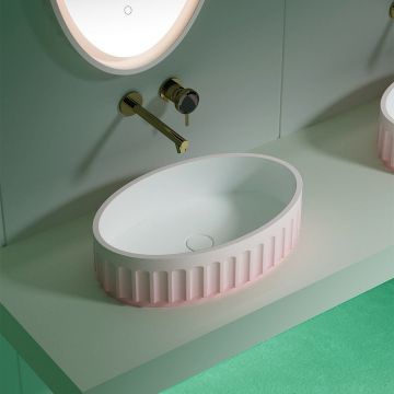 Lavoar de baie pe blat, 56 cm, oval, din compozit, alb, finisaj mat, MonBlari