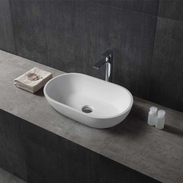 Lavoar de baie, pe blat, 560x320x155 mm, oval, din compozit, alb mat, MonBlari