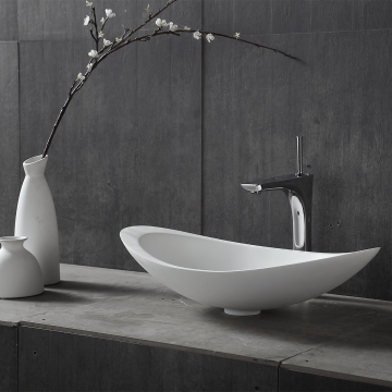 Lavoar de baie, pe blat, 60.5 cm, oval, din compozit, alb, MonBlari