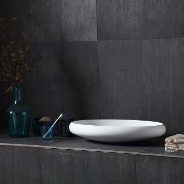 Lavoar de baie, pe blat, 60 cm, oval, din compozit, alb mat, MonBlari