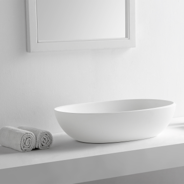 Lavoar de baie, pe blat, 60 cm, oval, din compozit, alb, MonBlari