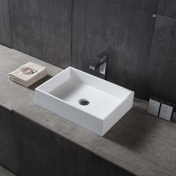 Lavoar de baie, pe blat, 600x400x150 mm, dreptunghiular, din compozit, alb mat, MonBlari