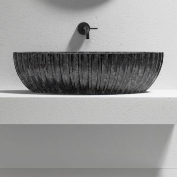 Lavoar de baie pe blat, 60x40 cm, semi-oval, din fibra de carbon, negru, finisaj mat, MonBlari