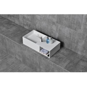 Lavoar de baie, pe blat, 800x400x200 mm, dreptunghiular, cu spatiu de depozitare, din compozit, alb mat, MonBlari