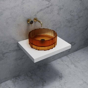 Lavoar de baie pe blat, rotund, 45x45x16 cm, din rasina, portocaliu transparent, finisaj mat, MonBlari