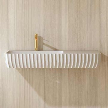 Lavoar de baie, pe perete, 100 cm, dreptunghiular, cu spatiu de depozitare, din compozit, alb mat, MonBlari