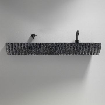 Lavoar de baie, pe perete, 100x45 cm, dreptunghiular, din fibra de carbon Mozaic, colturi rotunjite, 2 cuve, negru, MonBlari