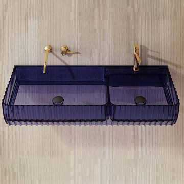 Lavoar de baie, pe perete, 120 cm, dreptunghiular, 2 cuve, din rasina, mov transparent, MonBlari