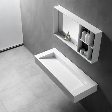 Lavoar de baie, pe perete, 120 cm, dreptunghiular, din compozit, alb mat, MonBlari