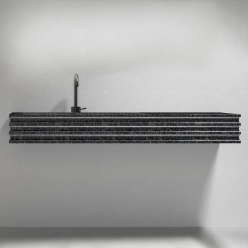 Lavoar de baie, pe perete, 80x45 cm, dreptunghiular, din fibra de carbon Mozaic, cuva pe stanga, negru, MonBlari