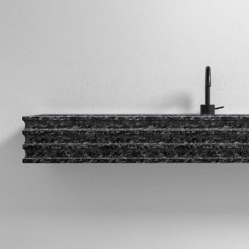 Lavoar de baie, pe perete, 80x45 cm, dreptunghiular, din fibra de carbon Mozaic, negru, MonBlari