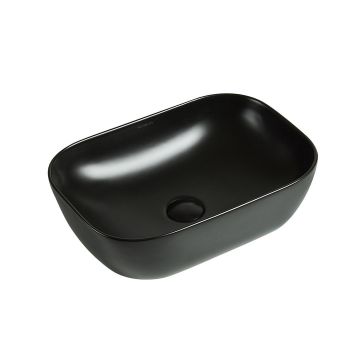 Lavoar de baie Soria, pe blat, dreptunghiular, cu margini rotunjite, din ceramica sanitara, 45.5 cm, negru mat, Elysium Lavoar de baie Soria, pe blat, dreptunghiular, cu margini rotunjite, din ceramica sanitara, 45.5 cm, negru mat, Elysium