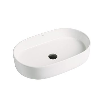 Lavoar de baie Vela, pe blat, oval, din ceramica sanitara, 60 cm, alb lucios, Elysium