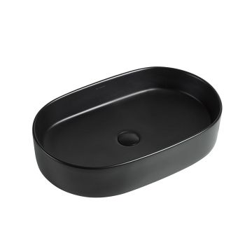 Lavoar de baie Vela, pe blat, oval, din ceramica sanitara, 60 cm, negru mat, Elysium