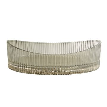 Lavoar de baie Zuna, pe blat, oval cu margini inaltate, din sticla, 51 cm, gri transparent, Elysium