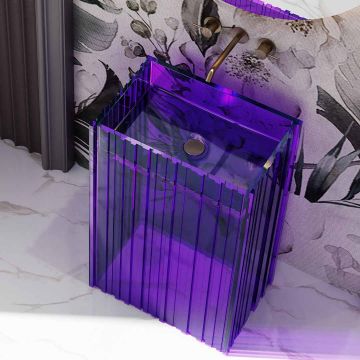 Lavoar freestanding, dreptunghiular, din rasina, mov transparent, 58 cm, finisaj mat, MonBlari