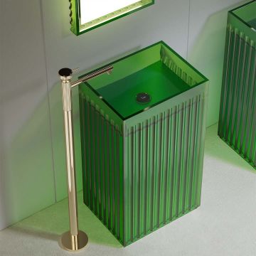 Lavoar freestanding, dreptunghiular, din rasina, verde transparent, 50 cm, finisaj mat, MonBlari