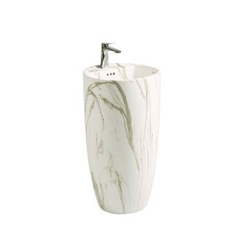 Lavoar freestanding Napo, 50 cm, oval, ceramica sanitara, imitatie marmura Calacatta Oro, Elysium Lavoar freestanding Napo, 50 cm, oval, ceramica sanitara, imitatie marmura Calacatta Oro, Elysium
