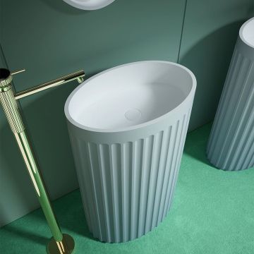 Lavoar freestanding, oval, din compozit, alb, 55x36 cm, finisaj mat, MonBlari