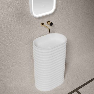 Lavoar freestanding, oval, din compozit, alb, 58x38 cm, cu riflaje, MonBlari