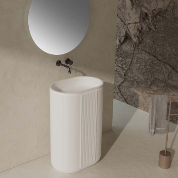 Lavoar freestanding, oval, din compozit, alb mat, 58x38 cm, cu riflaje, MonBlari