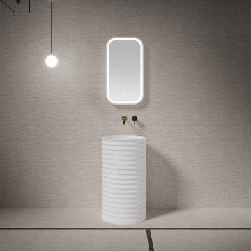 Lavoar freestanding, rotund, din compozit, alb, 50 cm, cu riflaje, MonBlari