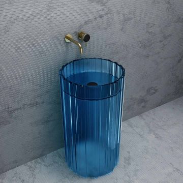 Lavoar freestanding, rotund, din rasina, albastru transparent, 50 cm, finisaj mat, MonBlari