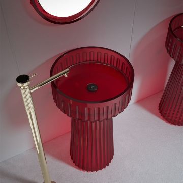 Lavoar freestanding, rotund, din rasina, rosu transparent, 50 cm, finisaj mat, MonBlari