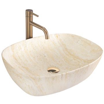Lavoar pe blat Rea Freja Travertine, 51 cm, imitatie piatra