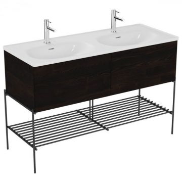 Unitate de baza lavoar baie 130cm cu lavoar dublu   chiuveta baie dubla, cu metal leg, cu 2 drawers, elm   66527