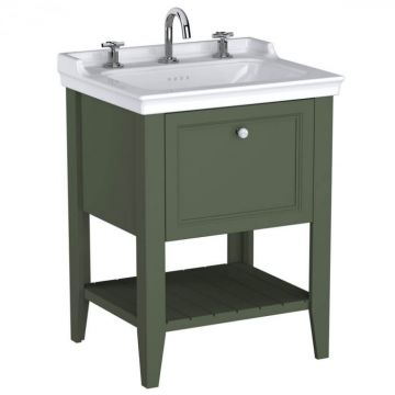 Unitate de baza lavoar baie, 65cm, cu 1 drawer, cu vanity lavoar   chiuveta baie 3 orificii pentru robinet, retro green   65817