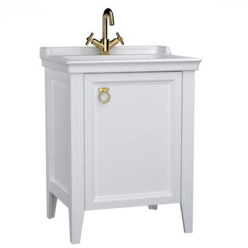 Unitate de baza lavoar baie, 65cm, cu usi, cu chiuveta vanity cu orificiu baterie, alb mat, dreapta   62259