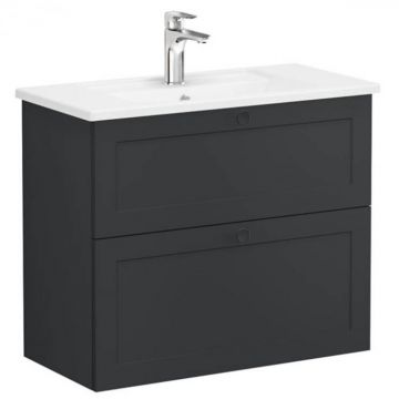 Unitate de baza lavoar baie, cu doua sertare, compact 80cm, mat graphite, cu angular lavoar   chiuveta baie   68677