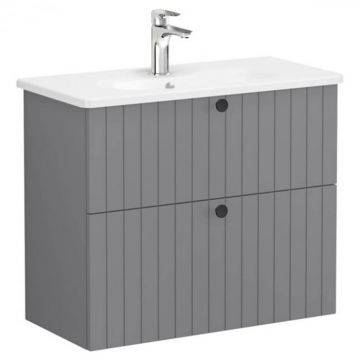 Unitate de baza lavoar baie, cu doua sertare, compact 80cm, mat grey, cu rounded lavoar   chiuveta baie   69256