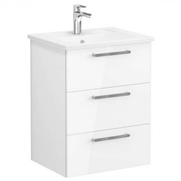 Unitate de baza lavoar baie, cu trei sertare 60cm inalt gloss alb, cu angular lavoar   chiuveta baie   66462