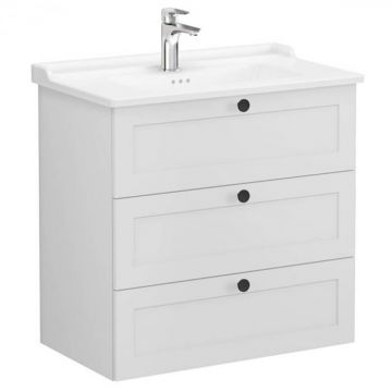 Unitate de baza lavoar baie, cu trei sertare 80cm, mat gri deschis, cu classical lavoar   chiuveta baie   68933